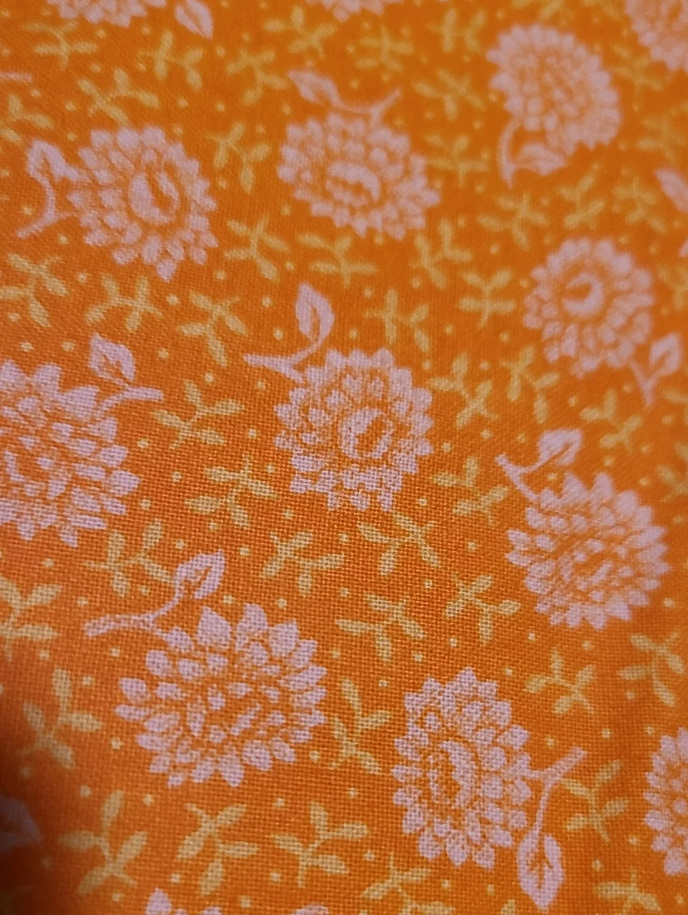 Fabric Orange White Flowers, Over 4 Yards, Sewing Quilting Crafting Cotton